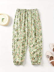 Girls Casual Flowers Graphic Cotton Jogger Trousers for Summer