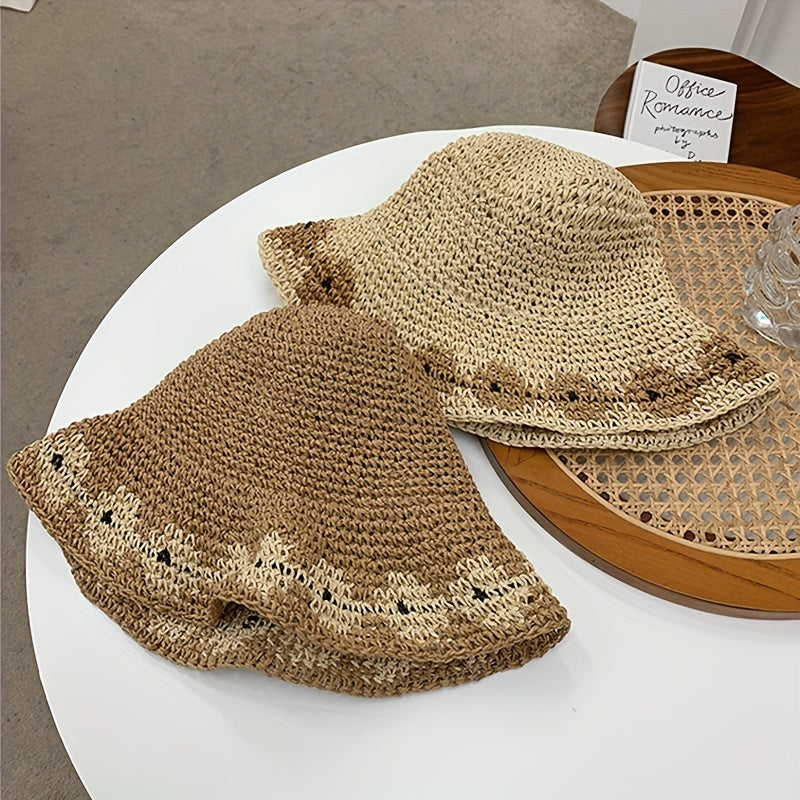 Vintage Crochet Bucket Hat UV Protection Sun Hat Foldable Outdoor Beach Travel