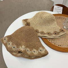 Vintage Crochet Bucket Hat UV Protection Sun Hat Foldable Outdoor Beach Travel