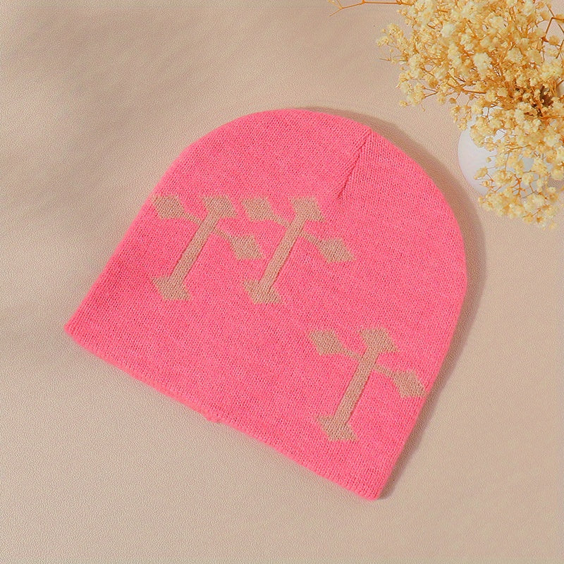 Cross Jacquard Gothic Beanie Candy Y2K Knitted Warm Beanie
