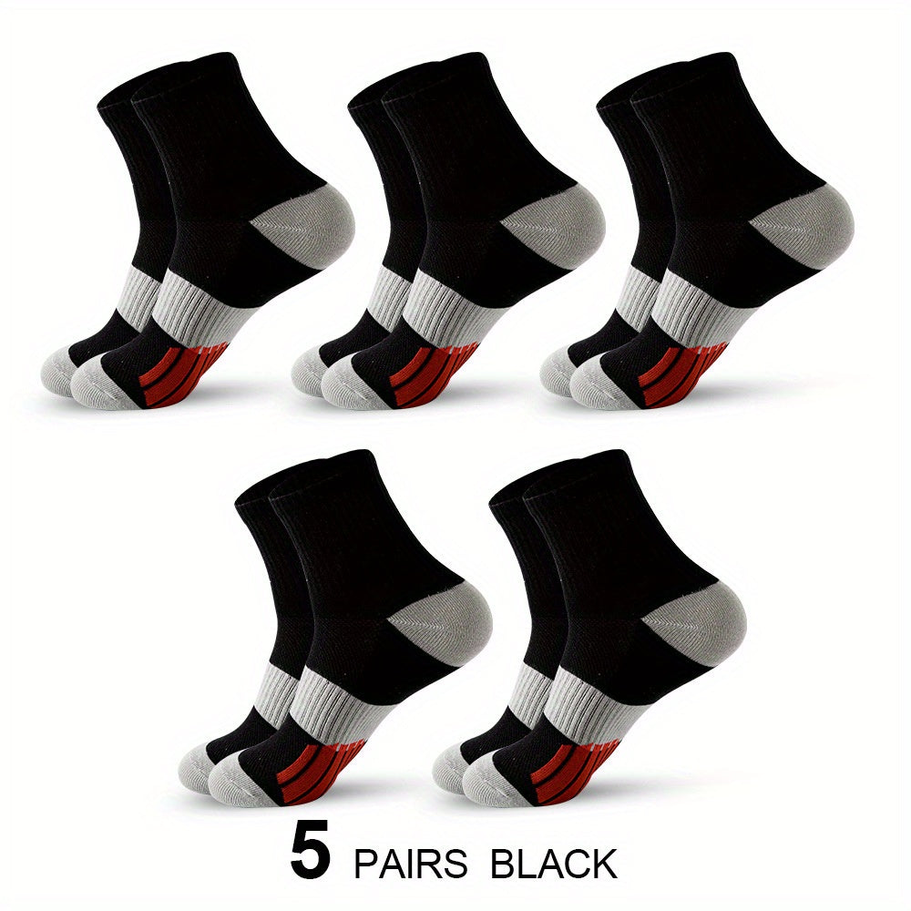 5 Pairs Men's Cotton Breathable Mid-calf Sport Socks