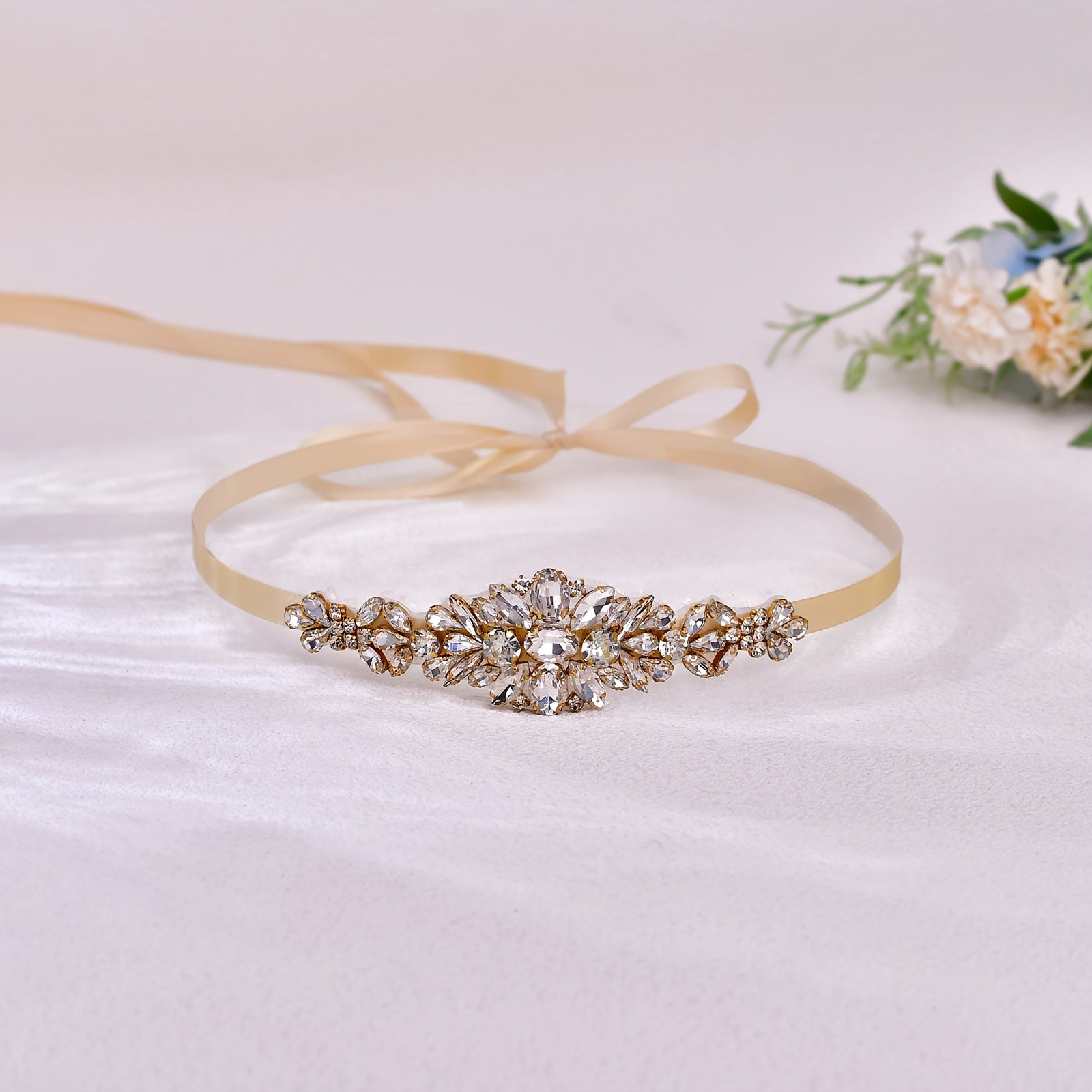 Bohemian Style Bridal Sash Vintage Glass Diamond Waist Belt