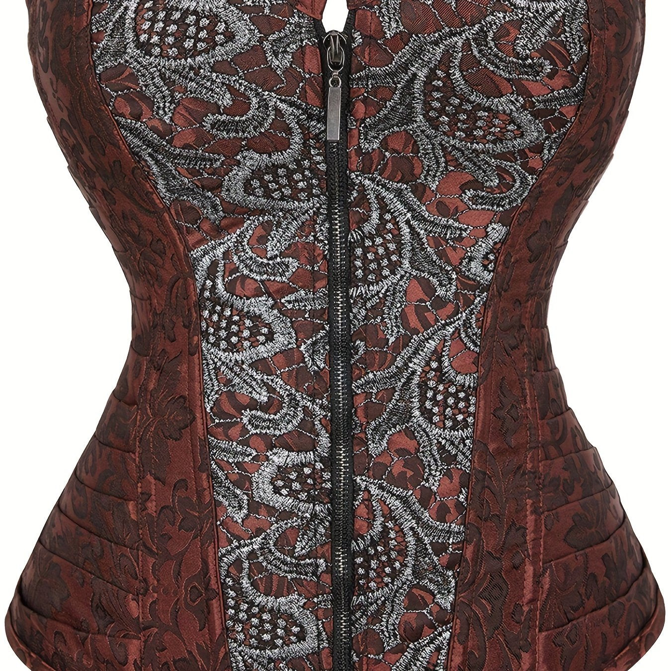 Gothic Corset Women's Plus Embroidered Zipper Front