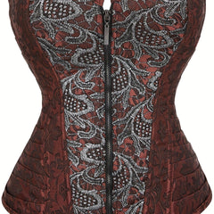 Gothic Corset Women's Plus Embroidered Zipper Front