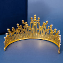 Girls Queen Crown Hair Accessory Faux Pearl Cake Decoration Alloy Birthday