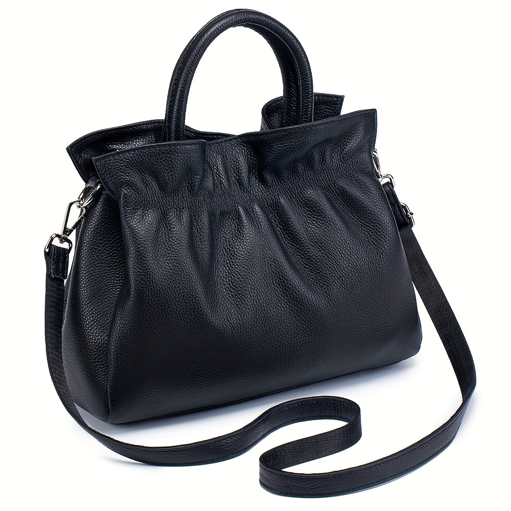 Leather Women's Handbag Detachable Shoulder Strap Lake Gray Beige