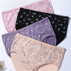 4 Pack Plus Size Panties Set Women's Plus Floral Print High Waist Soft