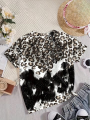 Girls Western Style Cow Skull Print Short Sleeve T-shirt Summer Clothes