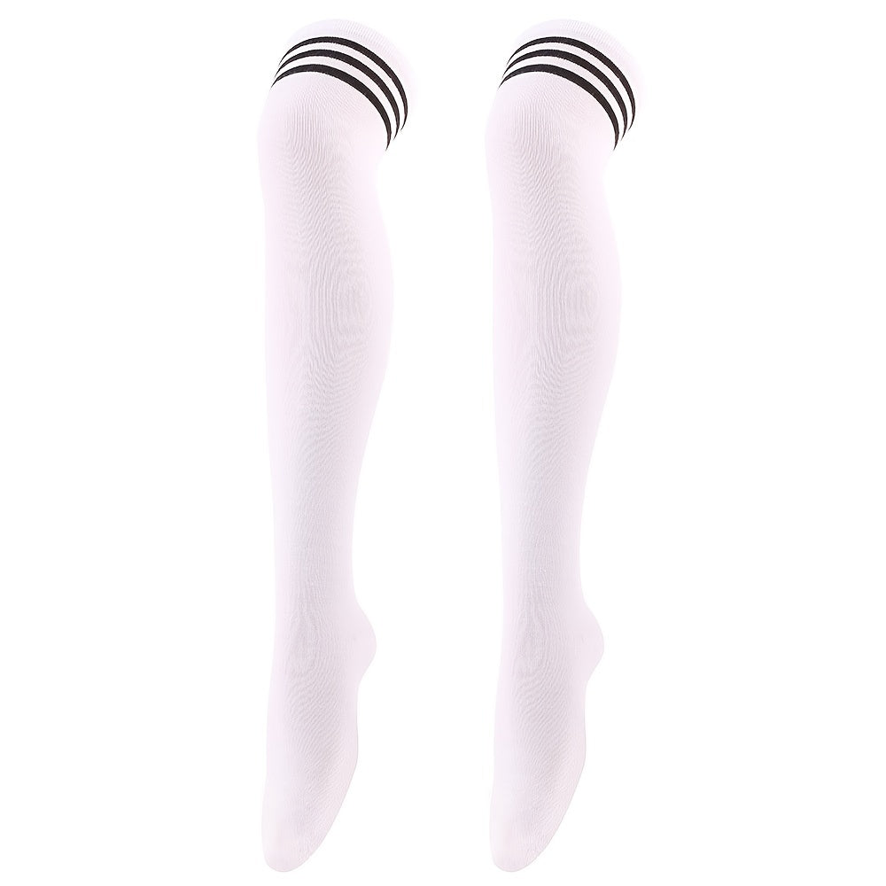 Striped Trim Thigh High Socks Over The Knee Stockings