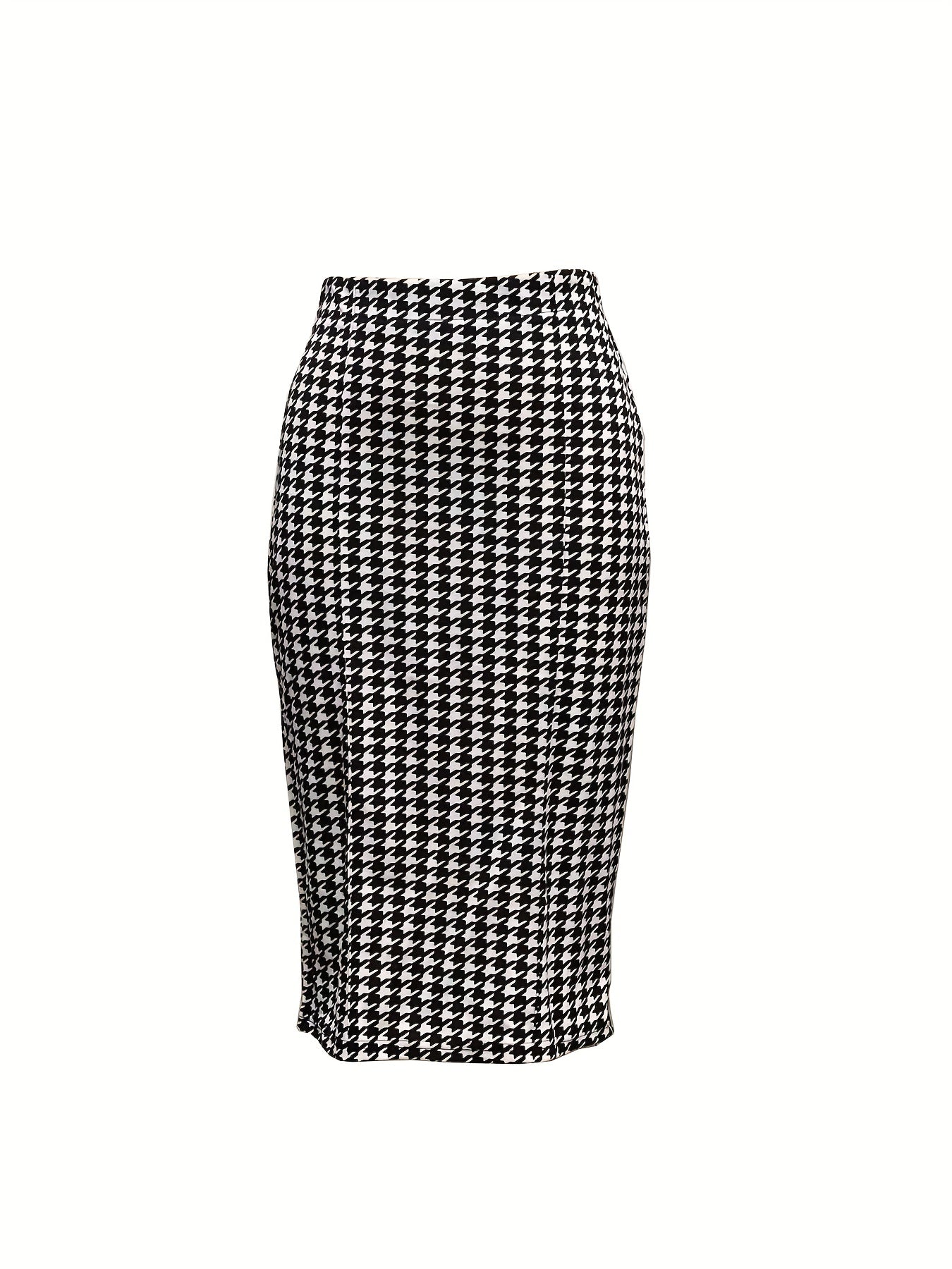 Houndstooth Print Split Skirt High Waist Bag Hip Women's Clothing
