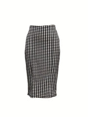 Houndstooth Print Split Skirt High Waist Bag Hip Women's Clothing