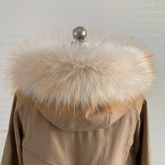 Beige Faux Fur Trim Collar Hood Replacement Detachable Furry Raccoon Collar