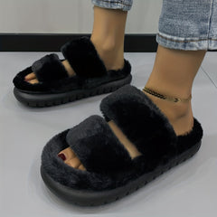 Women's Fuzzy House Slippers Warm & Comfy Open Toe Indoor Shoes Non Slip