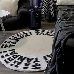 Modern Round Area Rug Ultra Durable Rugs Letter Print Non Slip Floor Mat