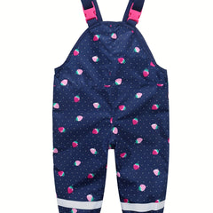 Kids Cartoon Strawberry Print Rain Overall Jumpsuit