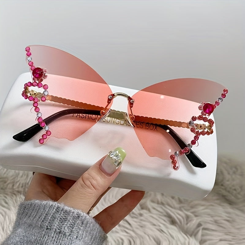 Butterfly Shape Rhinestone Rimless Sunglasses for Girls and Children