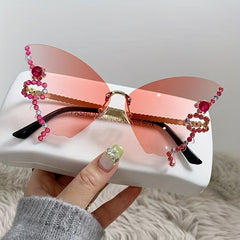 Butterfly Shape Rhinestone Rimless Sunglasses for Girls and Children