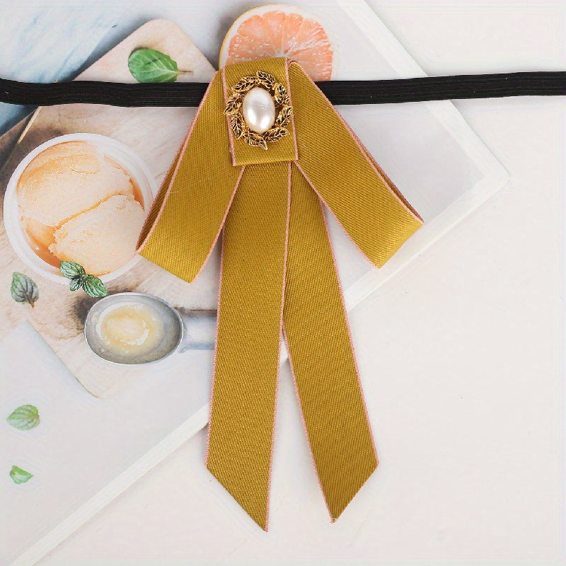 Classic Ribbon Bow Tie Faux Pearl Decor Bowknot Adjustable Neck Tie