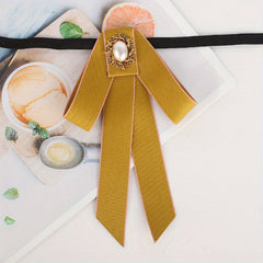 Classic Ribbon Bow Tie Faux Pearl Decor Bowknot Adjustable Neck Tie