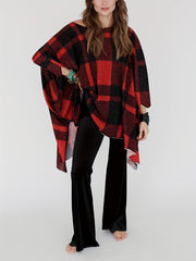 Plaid Round Neck Cover Up Blouse Loose Fit Casual Beachwear Cover Up Shirt