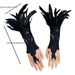 Women's Lace Gloves With Faux Feather for Wedding Prom Party