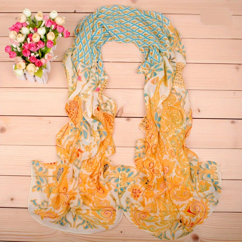 Boho Chiffon Scarf Phoenix Pattern Print Windproof Shawl
