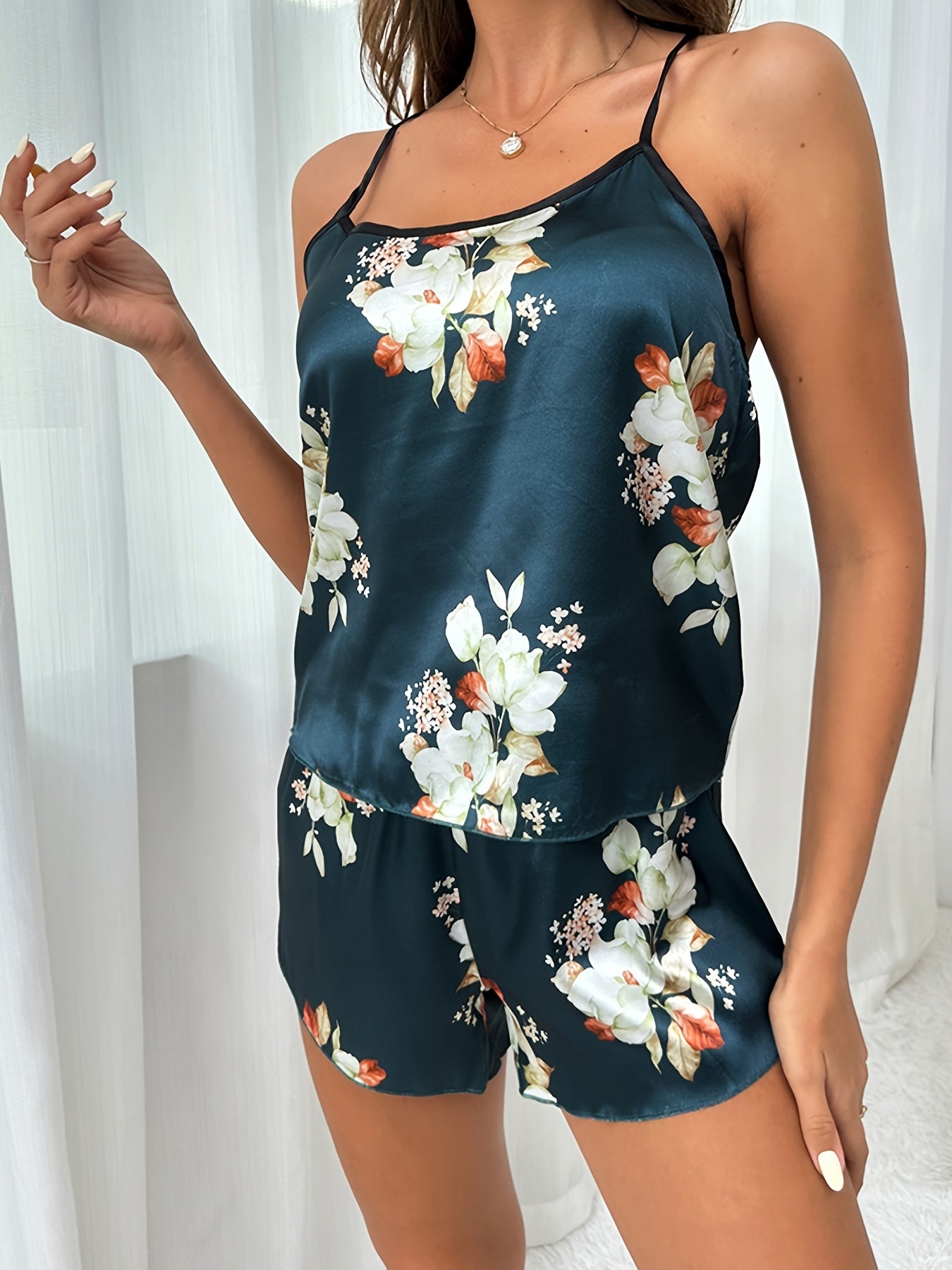 Floral Satin Cami & Shorts Pajama Set