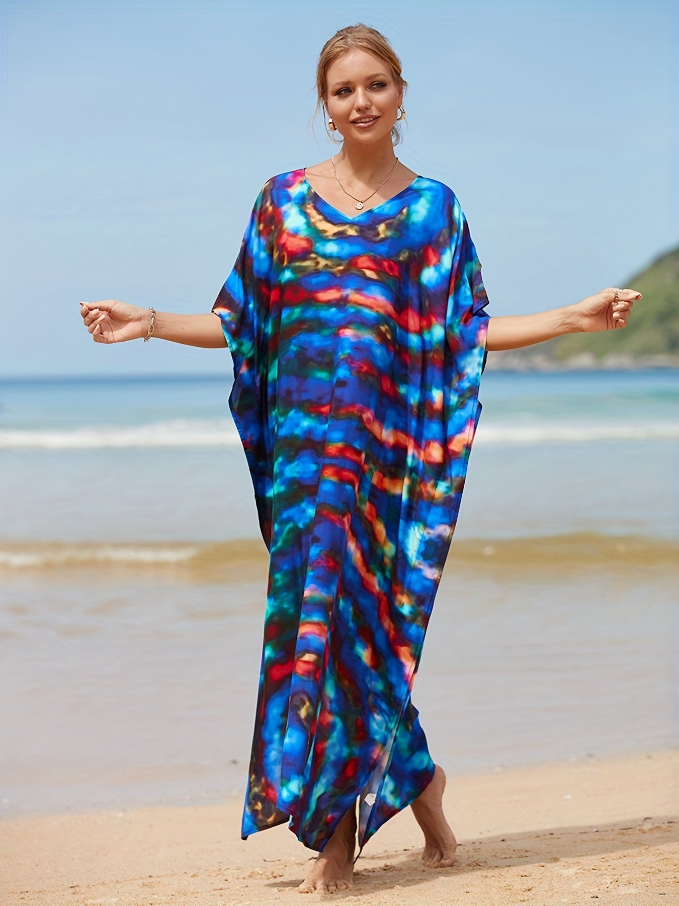 Tie Dye Bat Sleeve Cover Up Dress