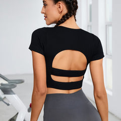 Solid Short Sleeves Crop Tops Quick Drying Round Neck T shirt Women's Activewear