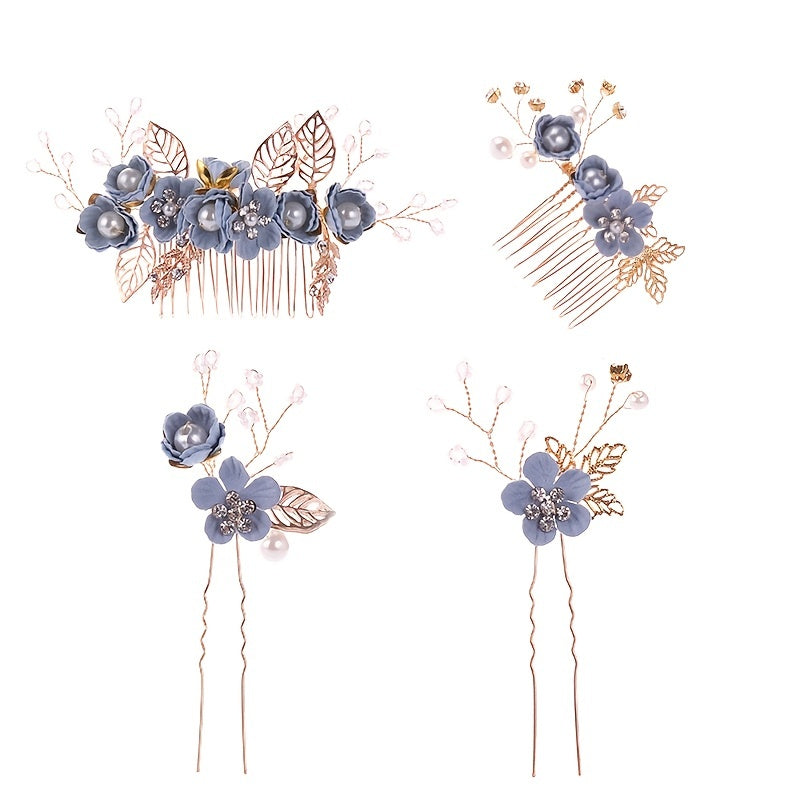 Bridal Hair Comb Pearl Crystal Flower Side Comb Pin