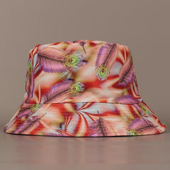 Pink Reversible Bucket Hat Purple Feather Fisherman Cap