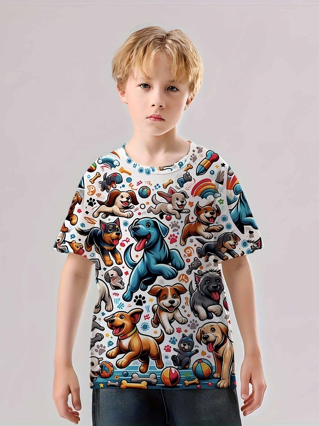 Puppy 3D Print Boy's Casual Tees Short Sleeve Crew Neck Comfy T shirt
