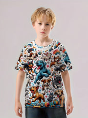 Puppy 3D Print Boy's Casual Tees Short Sleeve Crew Neck Comfy T shirt