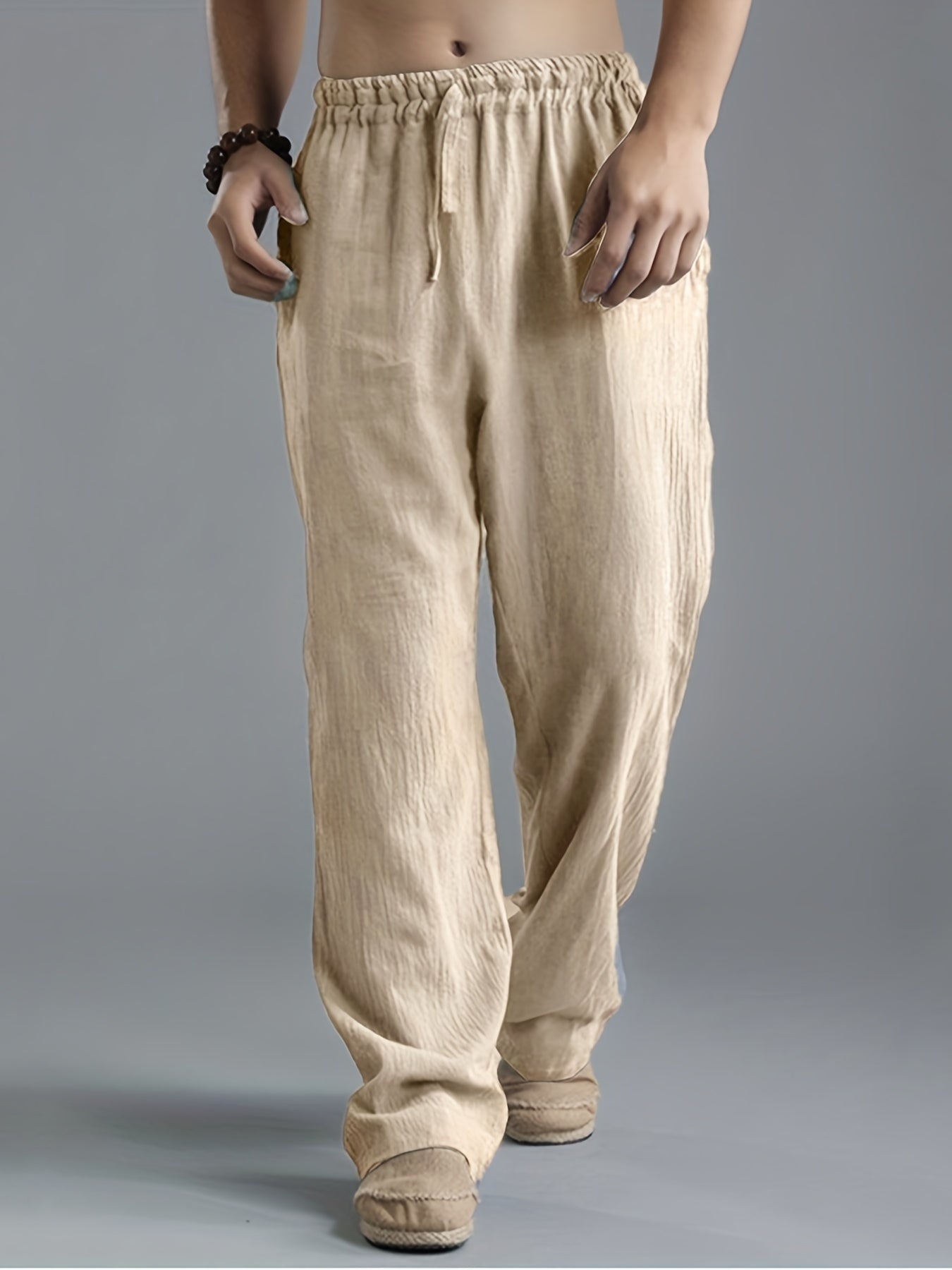 Loose Fit Linen Joggers Men's Casual Solid Sweatpants