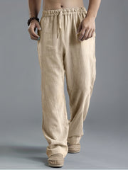 Loose Fit Linen Joggers Men's Casual Solid Sweatpants