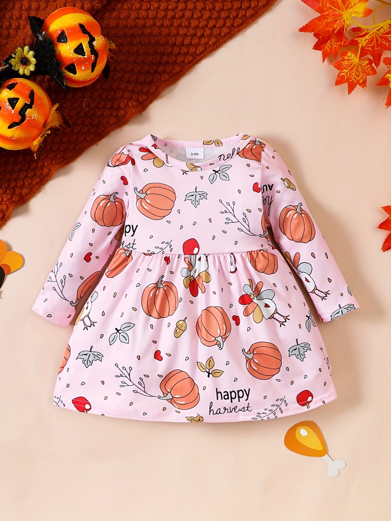 Baby Pumpkin Turkey Print Cut Dress