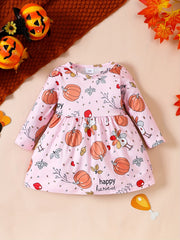 Baby Pumpkin Turkey Print Cut Dress