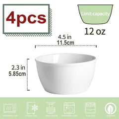 Set of 6 Ceramic Ice Cream & Cereal Bowls Porcelain Soup Bowls 12 Oz Small