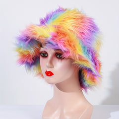 Colorful Fleece Bucket Hat Women Fishing Cap Travel Beach Hat