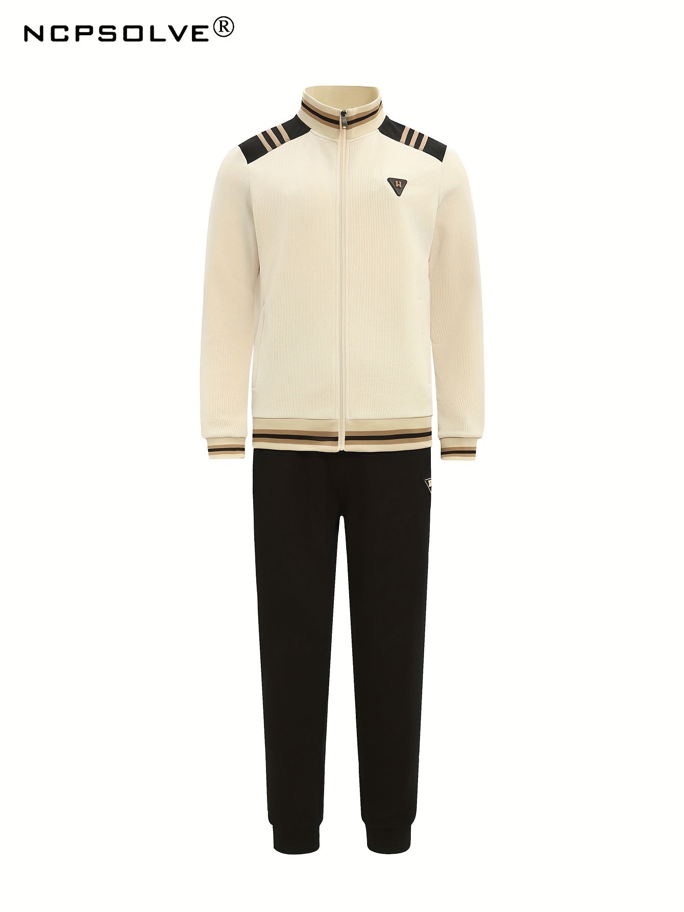 Men's 2 Piece Outfits Stand Collar Stripe Casual Jacket And Sweatpants Set