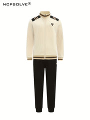 Men's 2 Piece Outfits Stand Collar Stripe Casual Jacket And Sweatpants Set