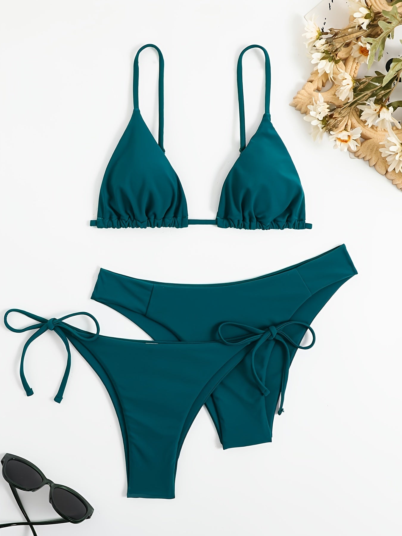 2 Style High Cut Solid Two Piece Swimsuit Women's Swimwear