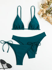 2 Style High Cut Solid Two Piece Swimsuit Women's Swimwear