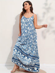 Retro Dress Women's Plus Floral & Tribal Print Round Neck Maxi Dress