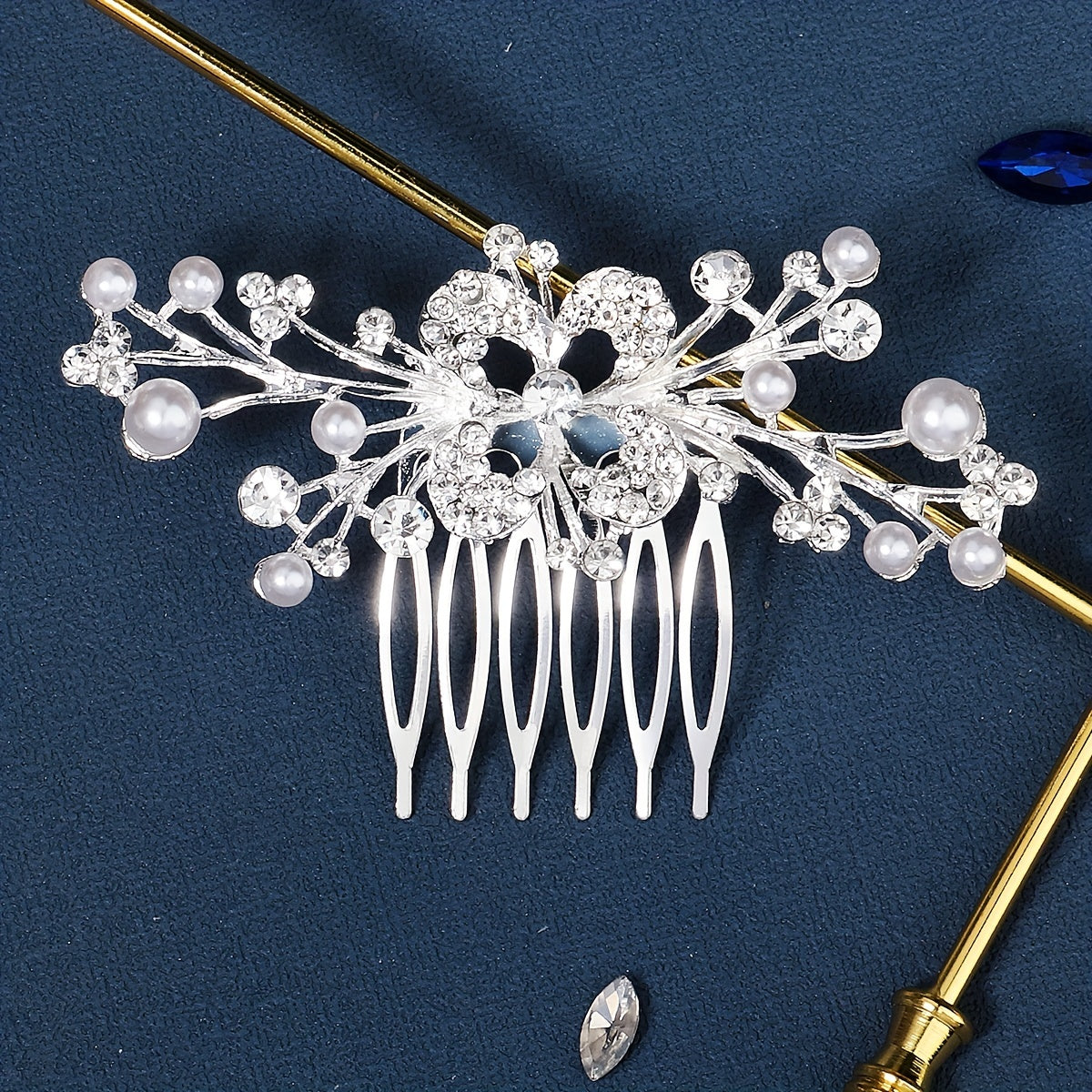 Rhinestone Faux Pearl Hair Comb Bridal Headband