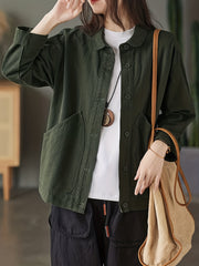 Button Front Collar Jacket Solid Outerwear Women's Clothing