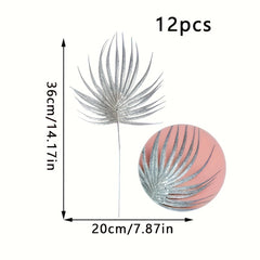 12pcs 35.99cm Glitter Christmas Leaves for Decoration