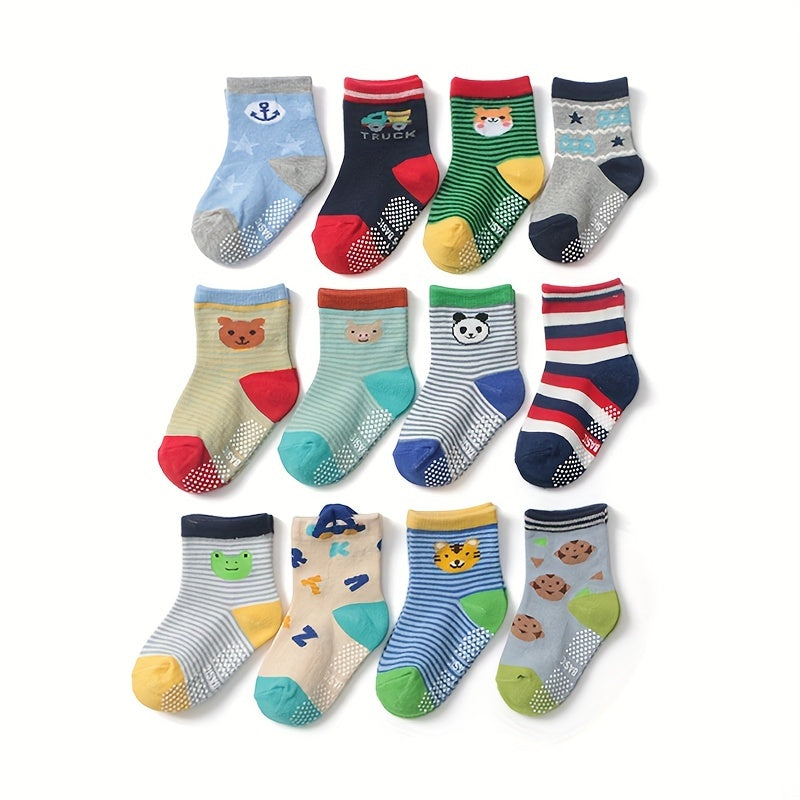 Boys Animal Print Striped Socks Non-slip Cotton Socks for Toddler