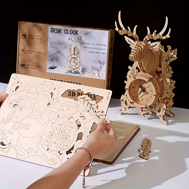 Wooden 3D Puzzle Desk Clock Model High Difficulty Creative Gift for Holidays