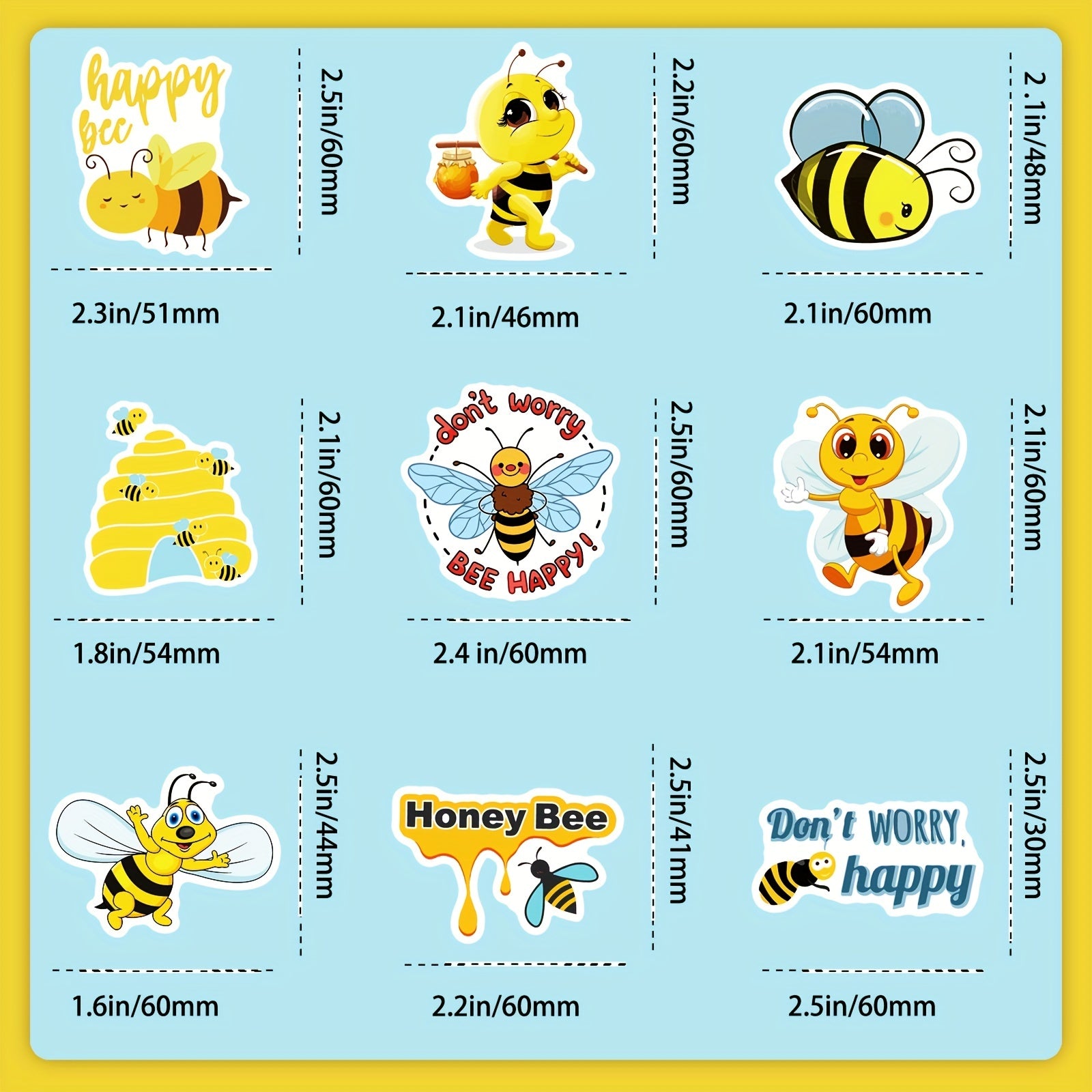 50pcs Bee Water Bottle Stickers Vinyl Waterproof Stickers for Laptop Skateboard